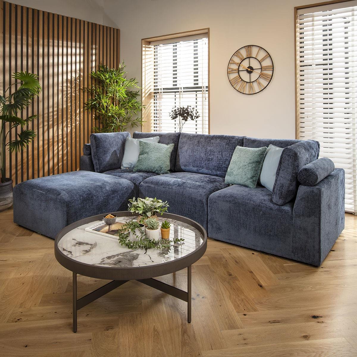 Martha 3 Seater Modular Sofa Blue Chenille 266x176cm 2L