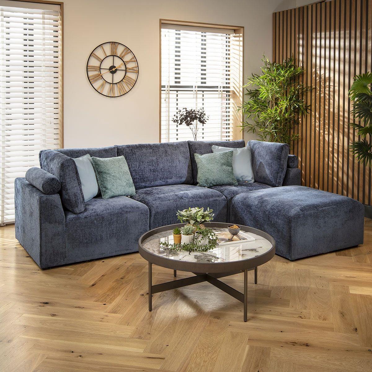 Martha 3 Seater Modular Sofa Blue Chenille 266x176cm 2R