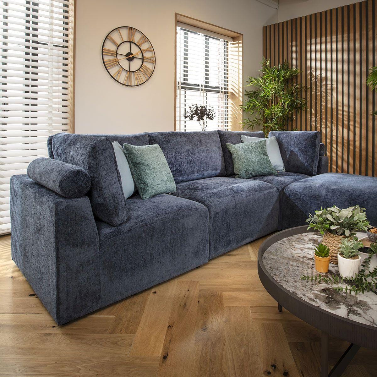 Martha 3 Seater Modular Sofa Blue Chenille 266x176cm 2R