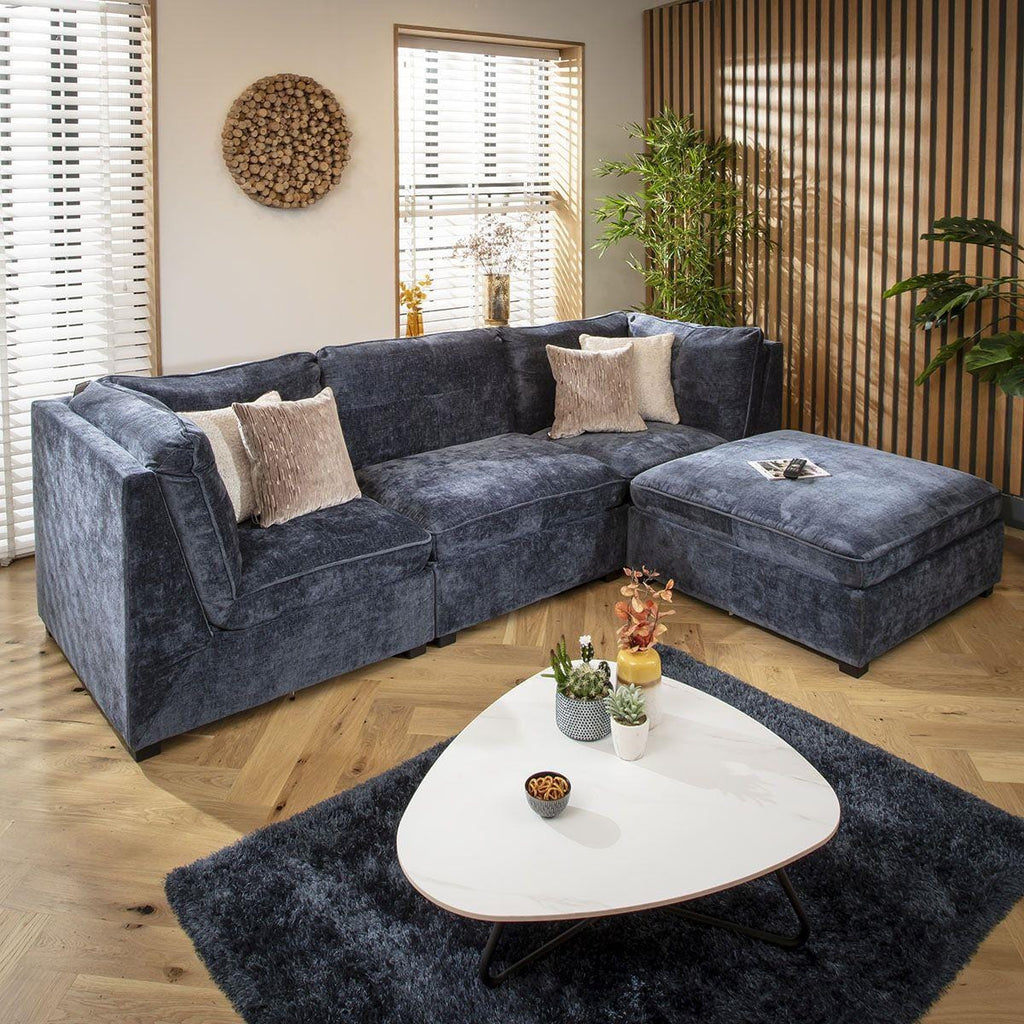 Anni 3 Seater Modular Sofa Blue Chenille 279x192cm 2R