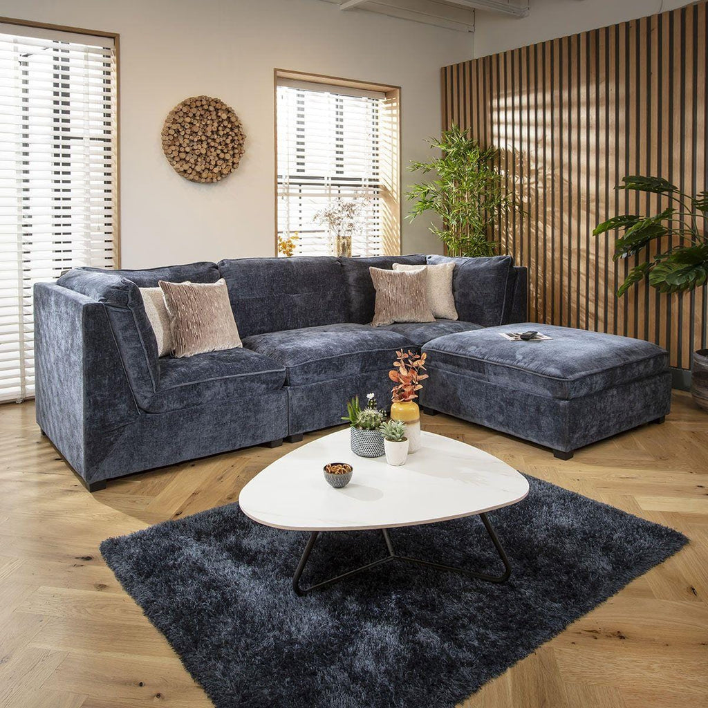 Anni 3 Seater Modular Sofa Blue Chenille 279x192cm 2R