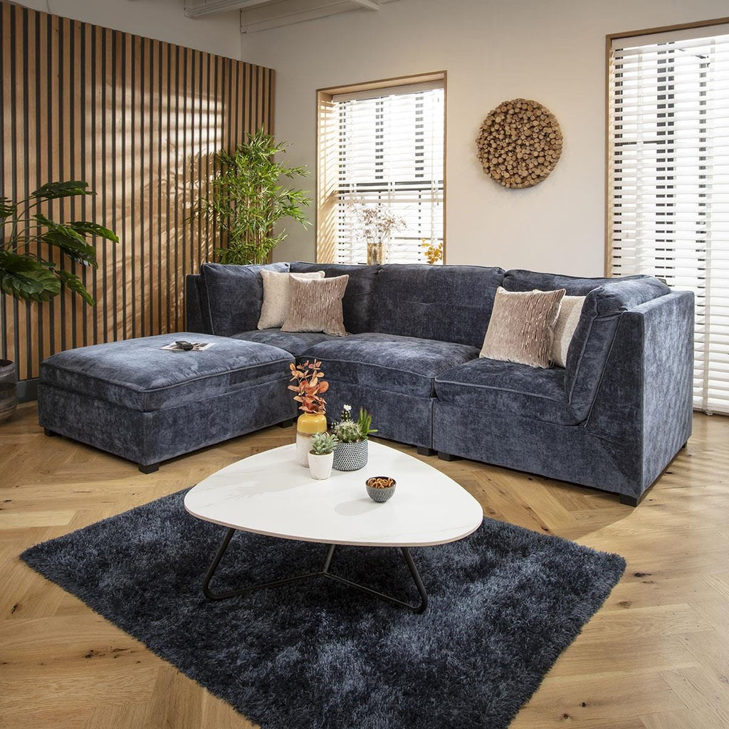 Anni 3 Seater Modular Sofa Blue Chenille 279x192cm 2L