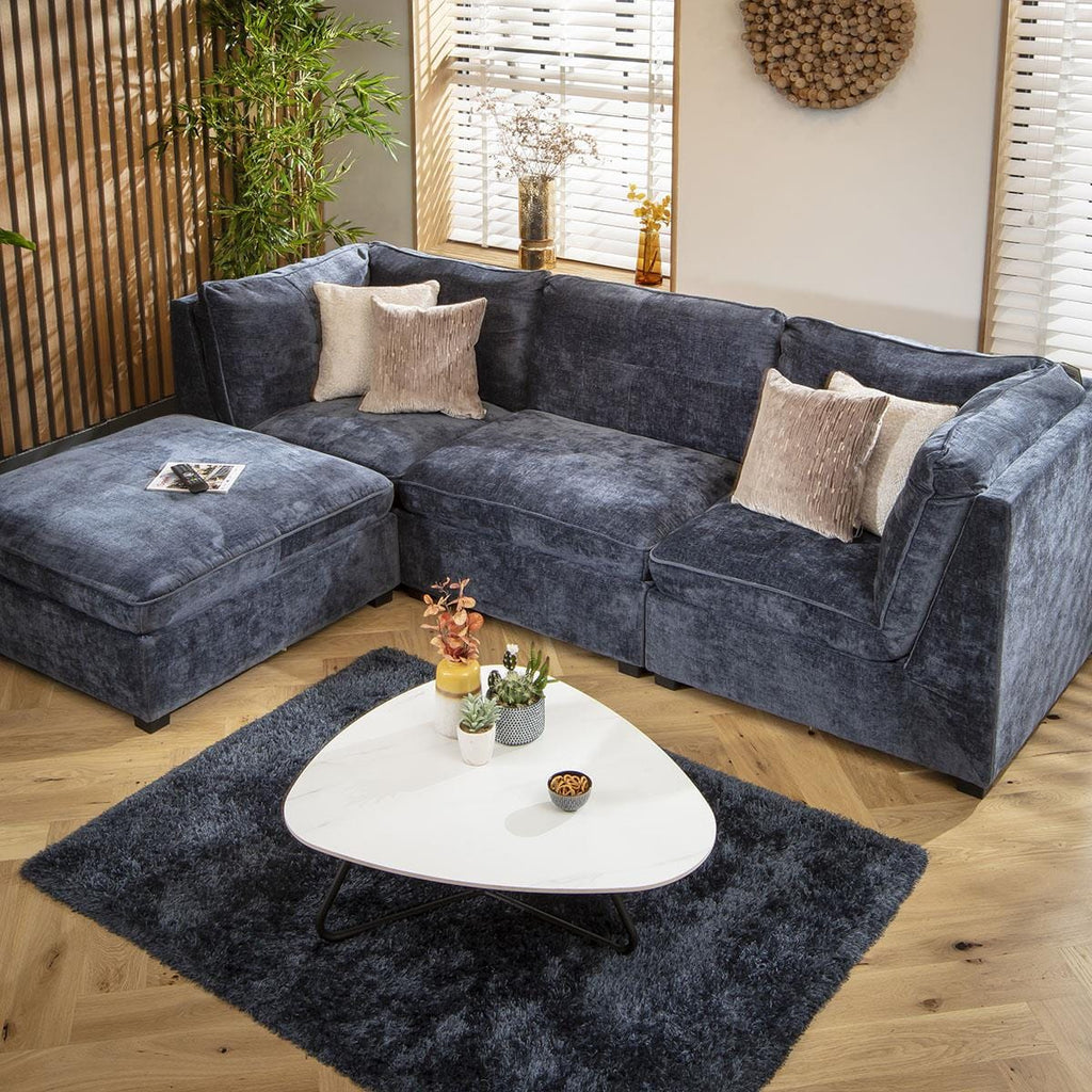 Anni 3 Seater Modular Sofa Blue Chenille 279x192cm 2L