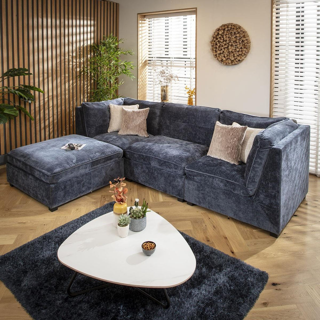 Anni 3 Seater Modular Sofa Blue Chenille 279x192cm 2L