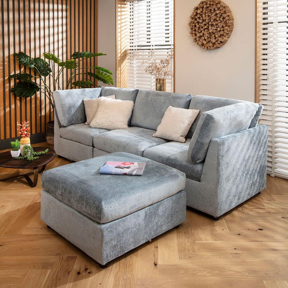 Sully 3 Seater Modular Sofa Blue Chenille 240x160cm 2R