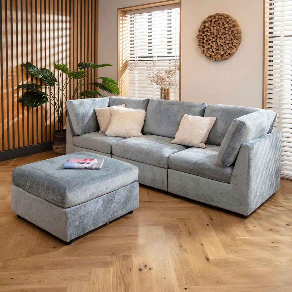 Sully 3 Seater Modular Sofa Blue Chenille 240x160cm 2R