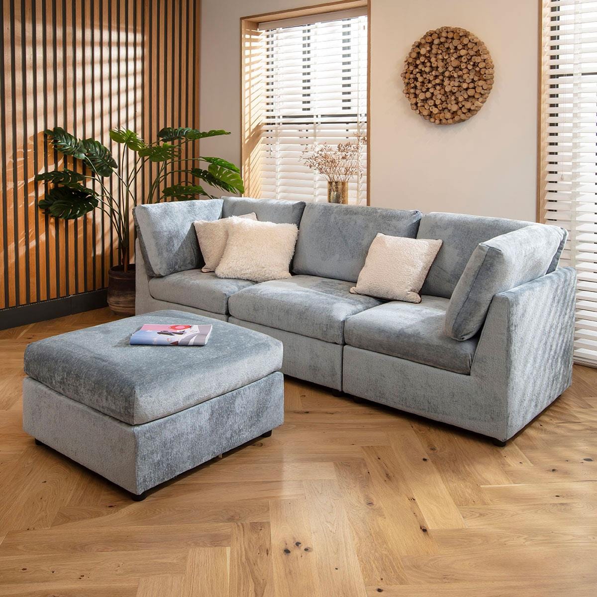 Sully 3 Seater Modular Sofa Blue Chenille 240x160cm 2R