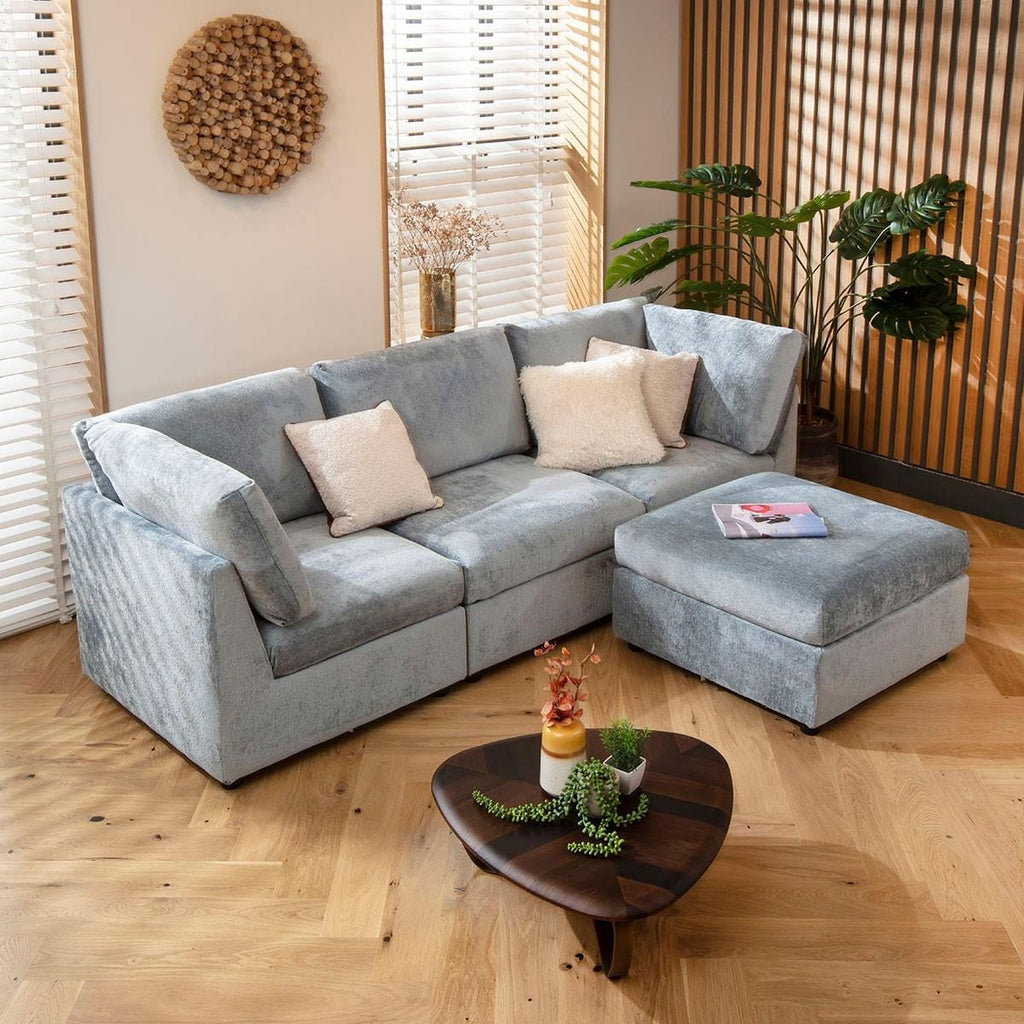 Sully 3 Seater Modular Sofa Blue Chenille 240x160cm 2L