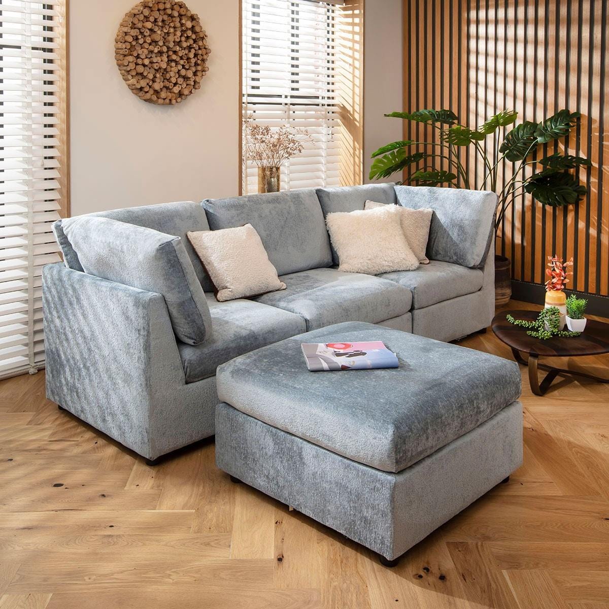 Sully 3 Seater Modular Sofa Blue Chenille 240x160cm 2L