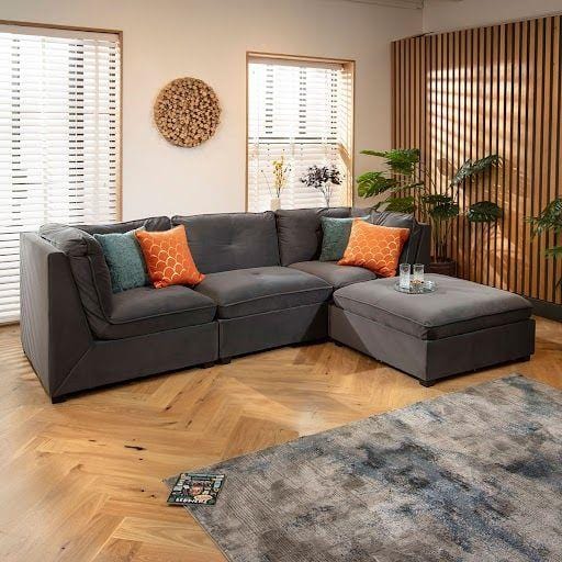 Anni 3 Seater Modular Sofa Grey Velvet 279x192cm 2R