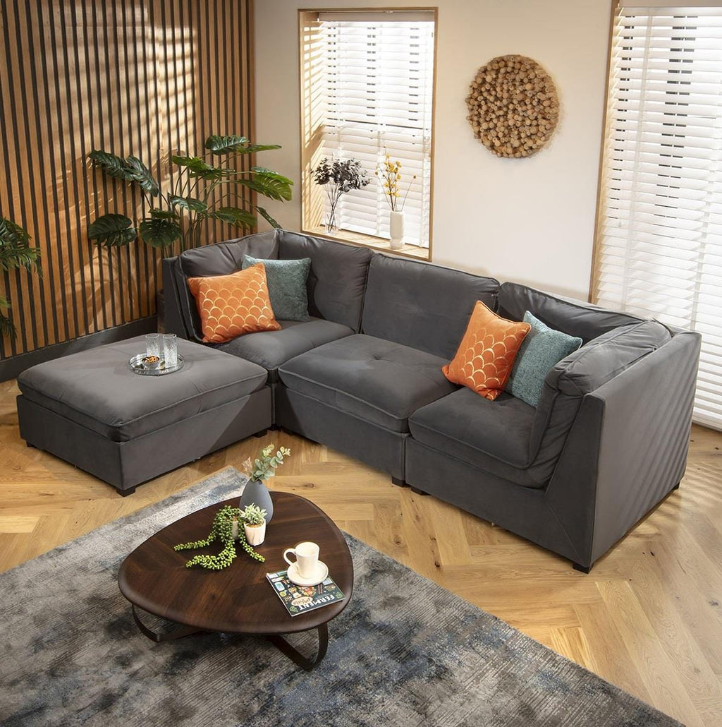 Anni 3 Seater Modular Sofa Grey Velvet 279x192cm 2L