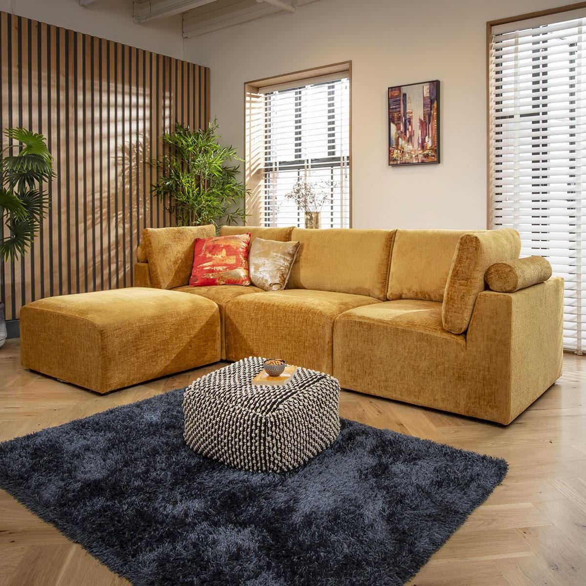 Martha 3 Seater Modular Sofa Mustard Chenille 266x176cm 2L