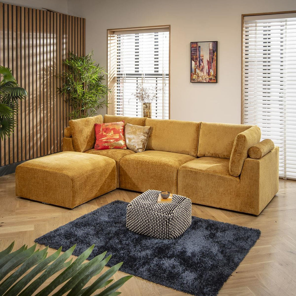 Martha 3 Seater Modular Sofa Mustard Chenille 266x176cm 2L