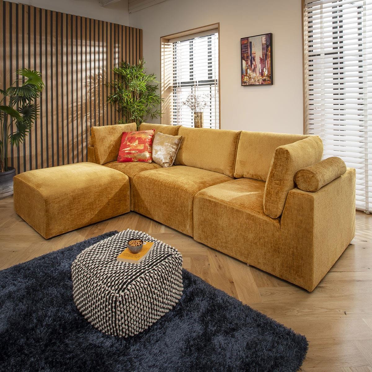 Martha 3 Seater Modular Sofa Mustard Chenille 266x176cm 2L