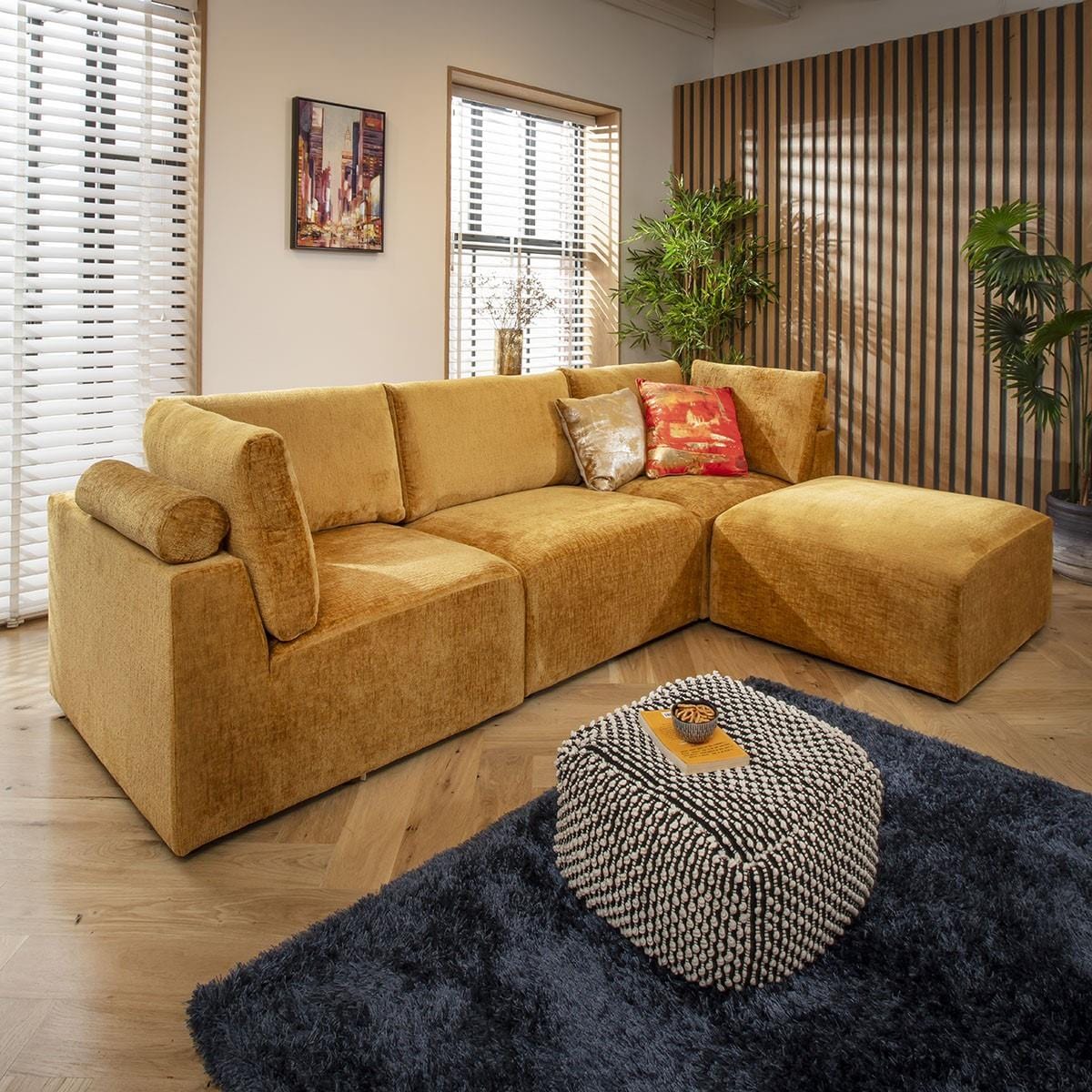 Martha 3 Seater Modular Sofa Mustard Chenille 266x176cm 2R