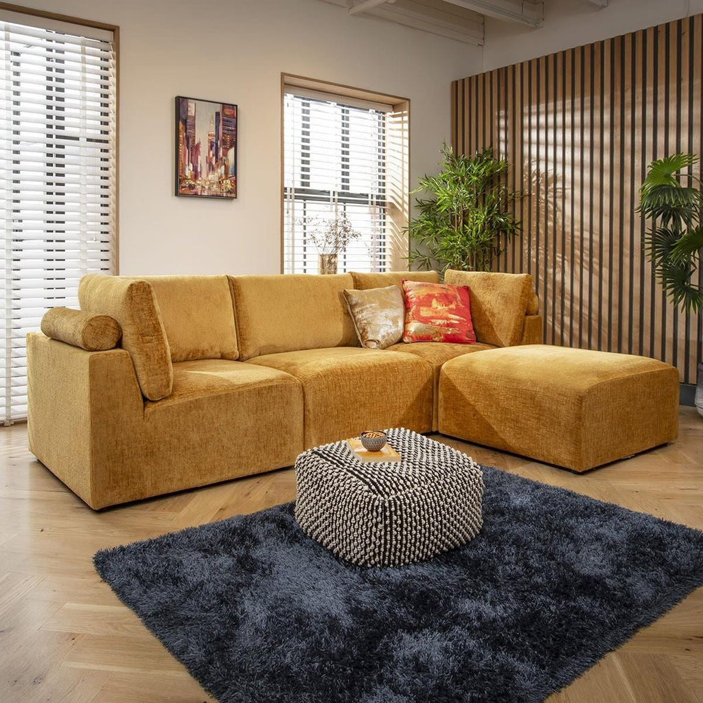 Martha 3 Seater Modular Sofa Mustard Chenille 266x176cm 2R