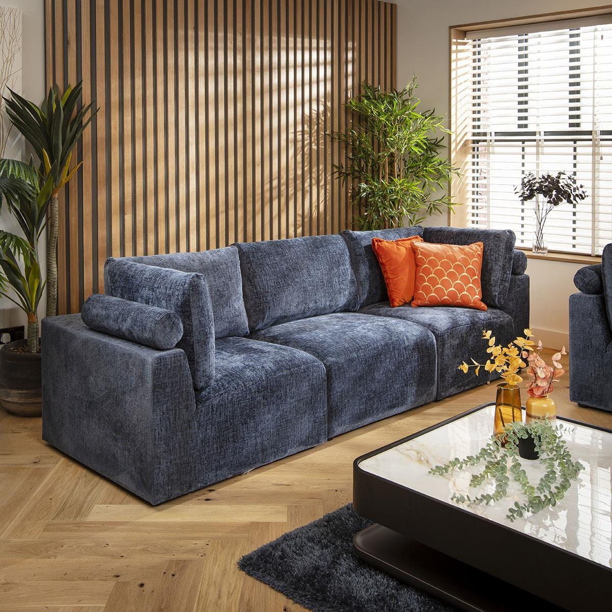 Martha 3 Seater Modular Sofa Blue Chenille 266x92cm 1