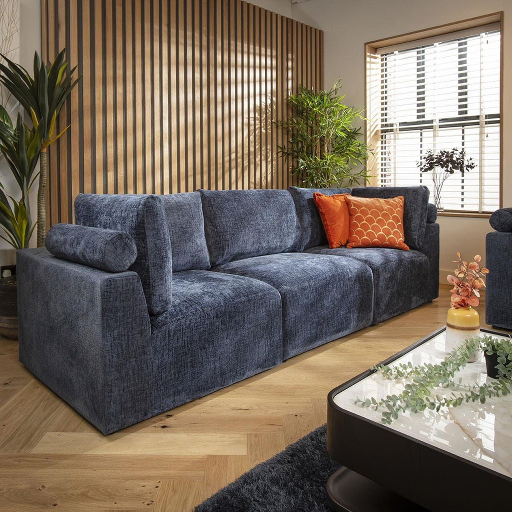 Martha 3 Seater Modular Sofa Blue Chenille 266x92cm 1