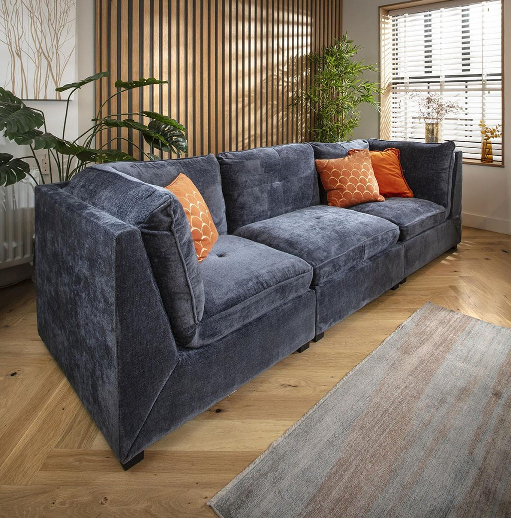 Anni 3 Seater Modular Sofa Blue Chenille 279x96cm 1