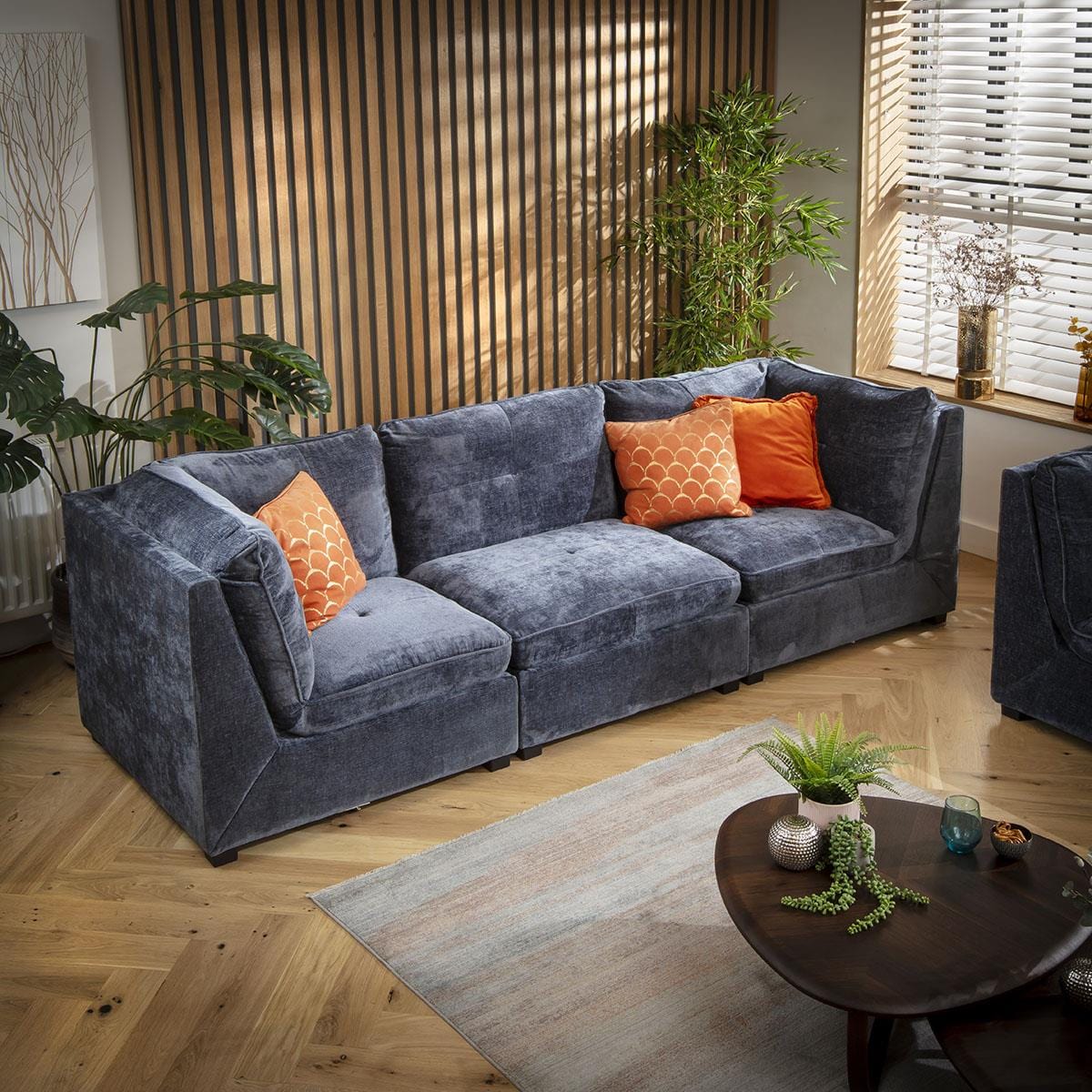 Anni 3 Seater Modular Sofa Blue Chenille 279x96cm 1