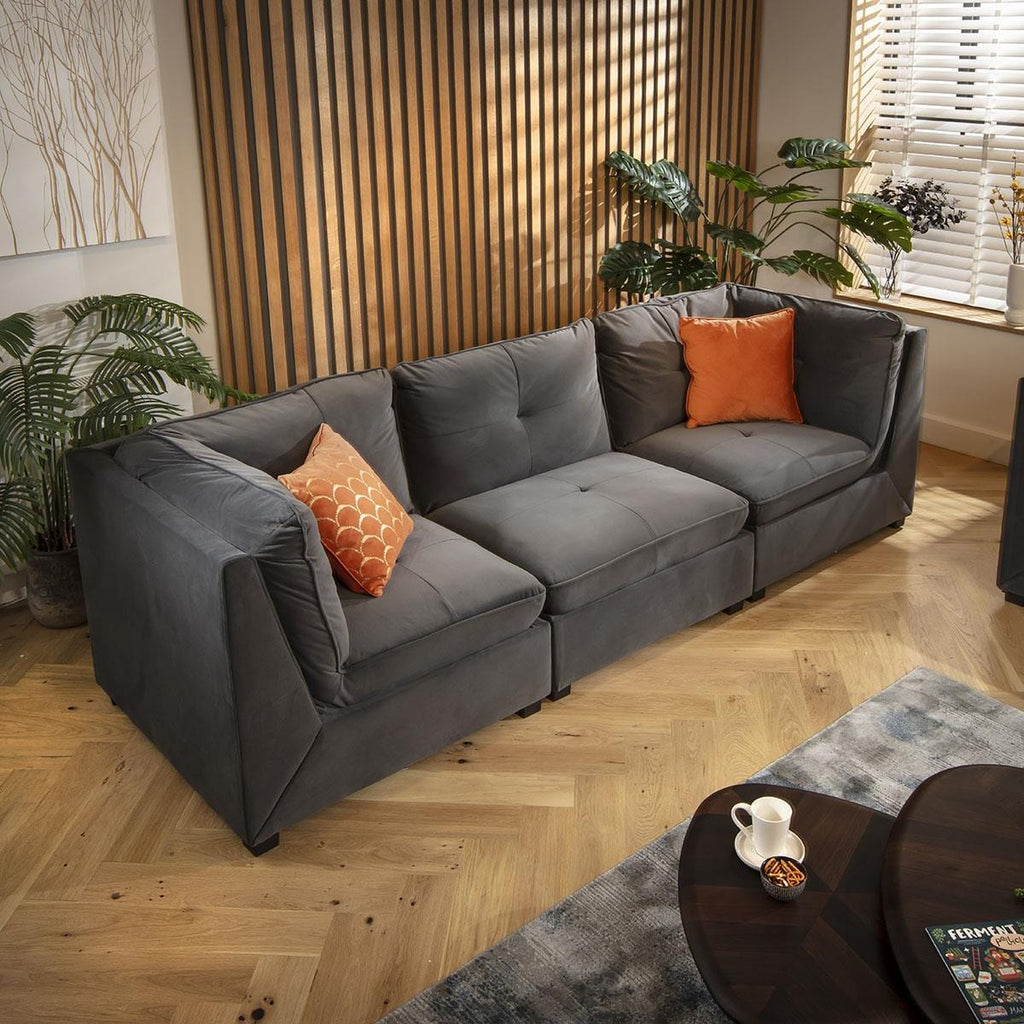 Anni 3 Seater Modular Sofa Grey Velvet 279x96cm 1