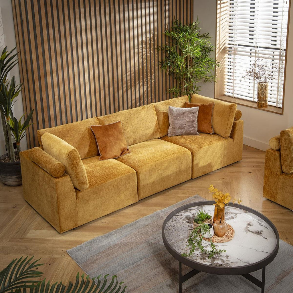 Martha 3 Seater Modular Sofa Mustard Chenille 266x92cm 1