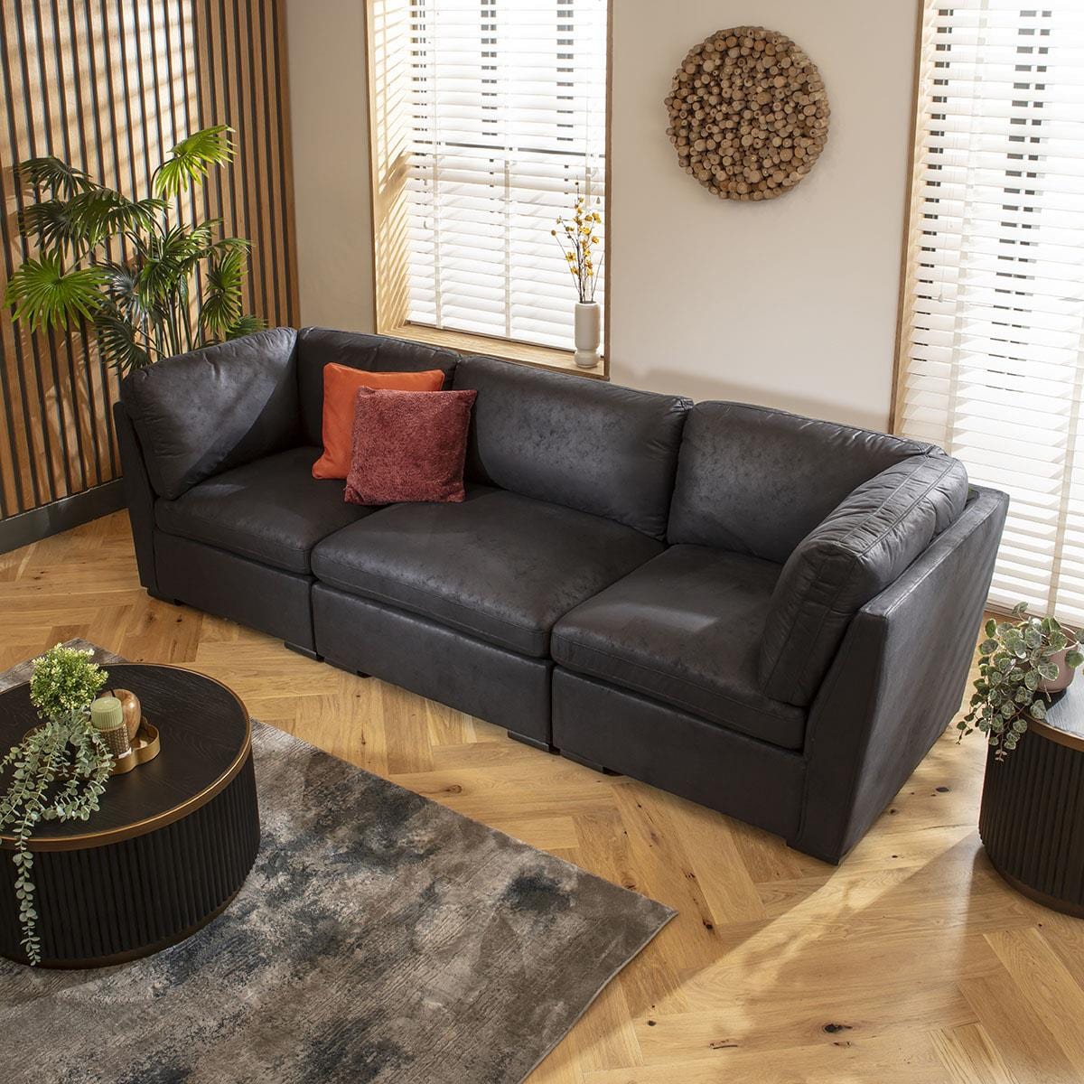 Mikey 3 Seater Modular Sofa Black 285x95cm 1