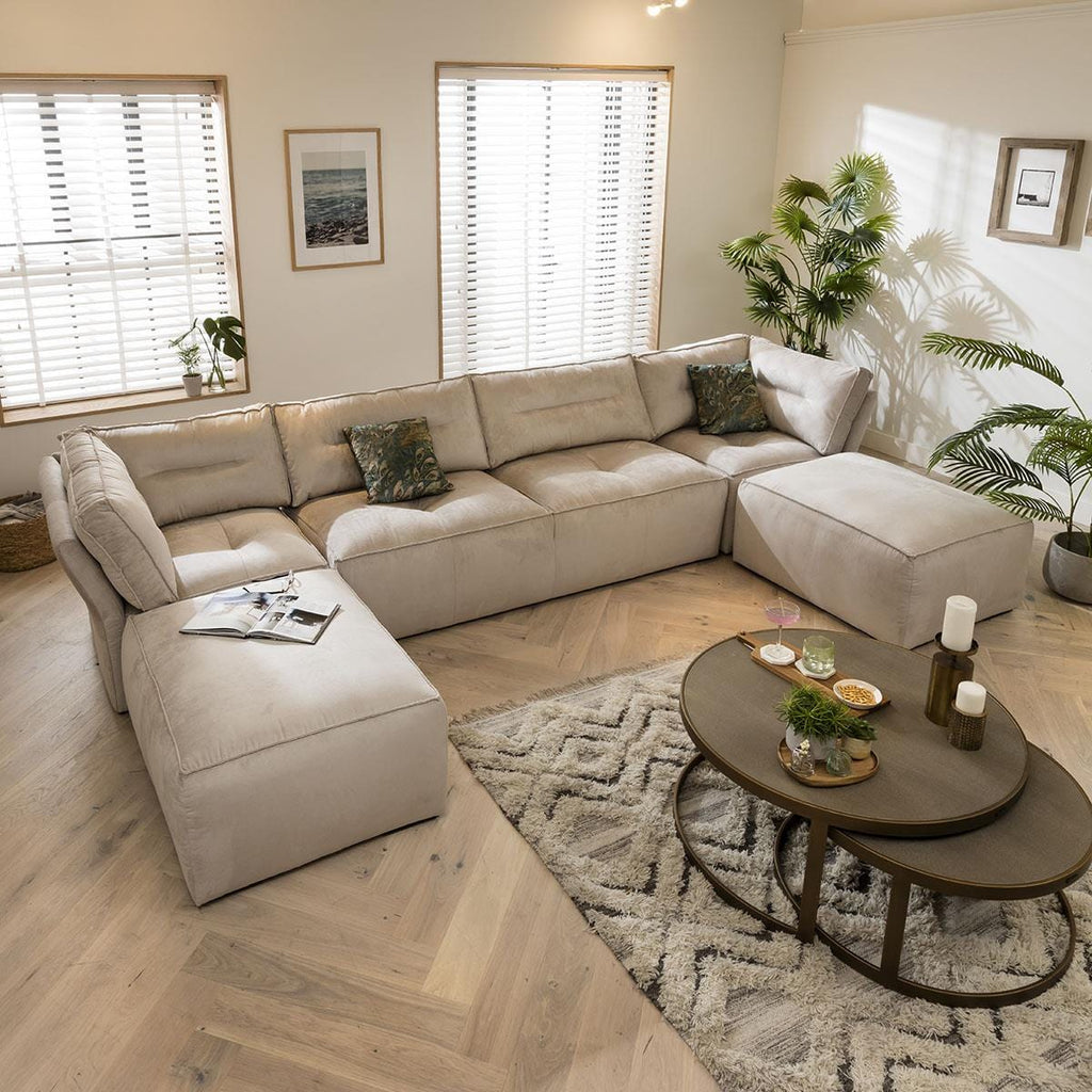 Quatropi 5 Seater Modular Sofa - Footstool Chaise Sofa, Salsa 384x192cm