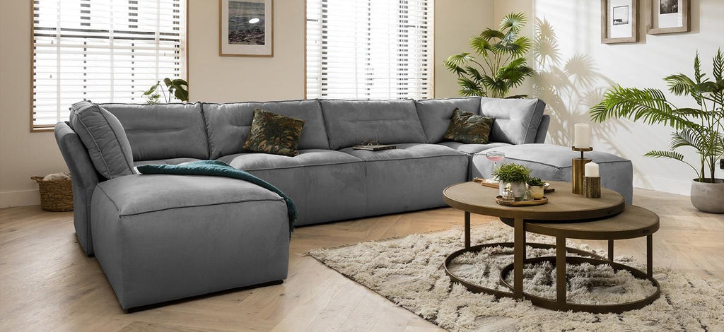 Quatropi 5 Seater Modular Sofa - Footstool Chaise Sofa, Salsa 384x192cm