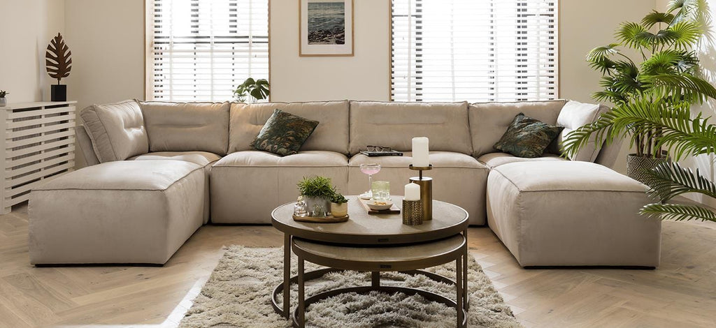 Quatropi 5 Seater Modular Sofa - Footstool Chaise Sofa, Salsa 384x192cm