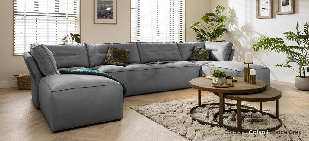 Quatropi 5 Seater Modular Sofa - Footstool Chaise Sofa, Salsa 384x192cm
