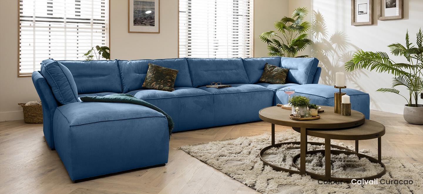 Quatropi 5 Seater Modular Sofa - Footstool Chaise Sofa, Salsa 384x192cm