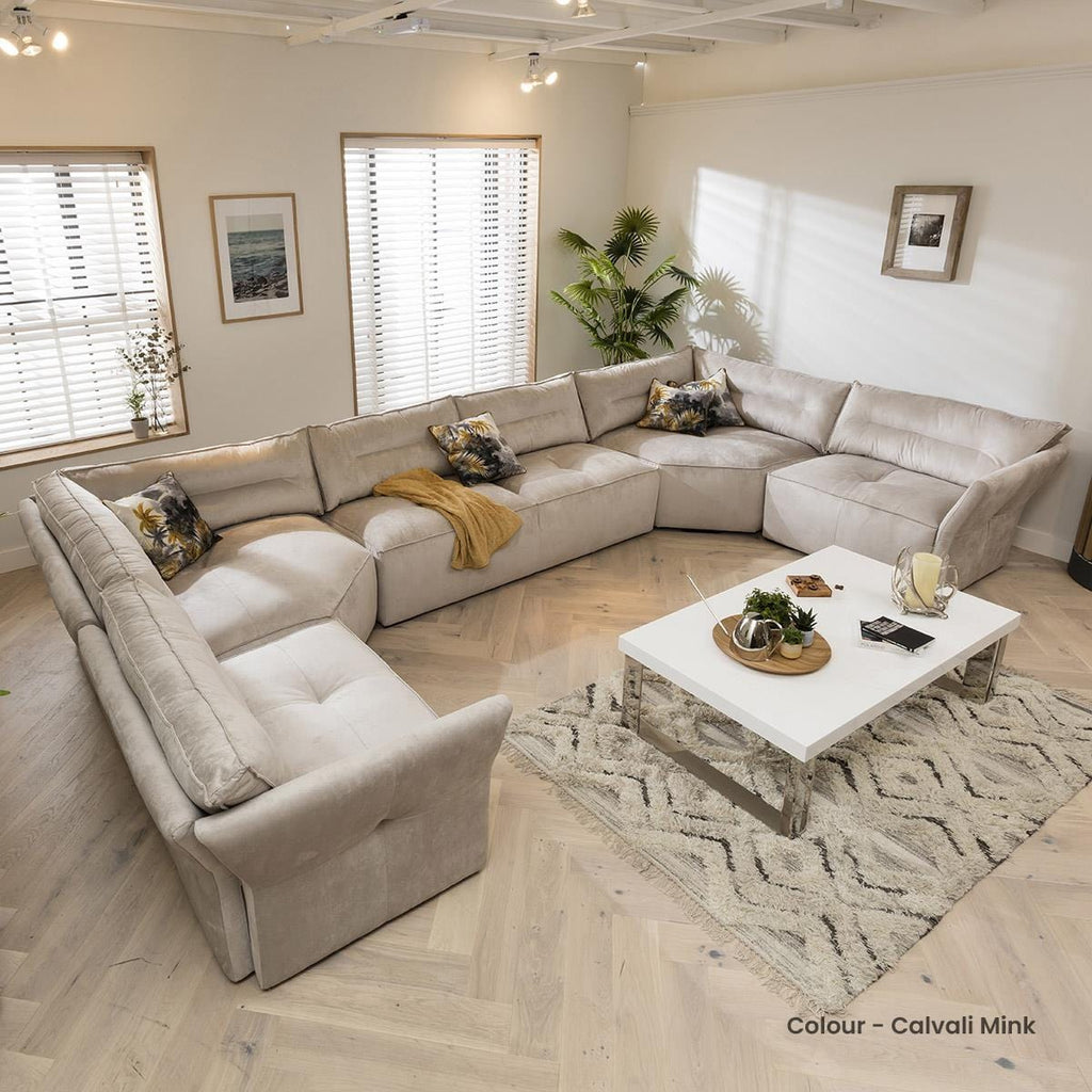 Quatropi 9 Seater Modular U Shape Sofa - Large Cinema Sofa, Salsa 444x242cm