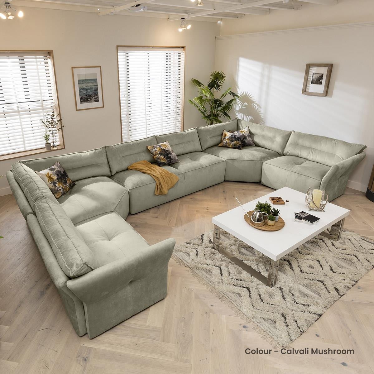 Quatropi 9 Seater Modular U Shape Sofa - Large Cinema Sofa, Salsa 444x242cm