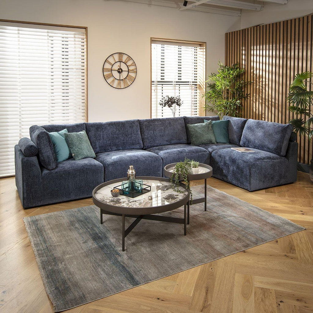 Martha 6 Seater Corner Sofa Blue Chenille 348x174cm 13L