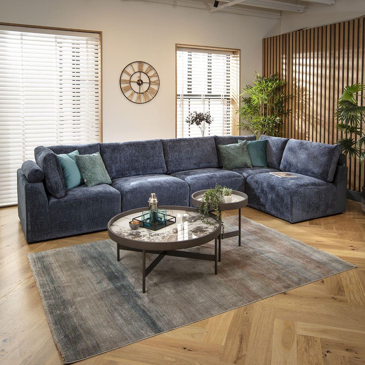 Martha 6 Seater Corner Sofa Blue Chenille 348x174cm 13L