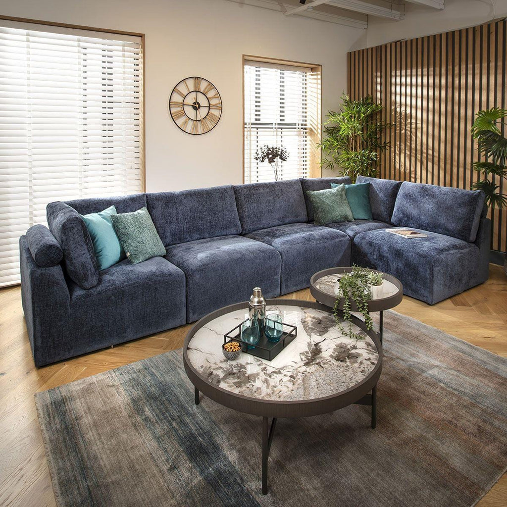 Martha 6 Seater Corner Sofa Blue Chenille 348x174cm 13L