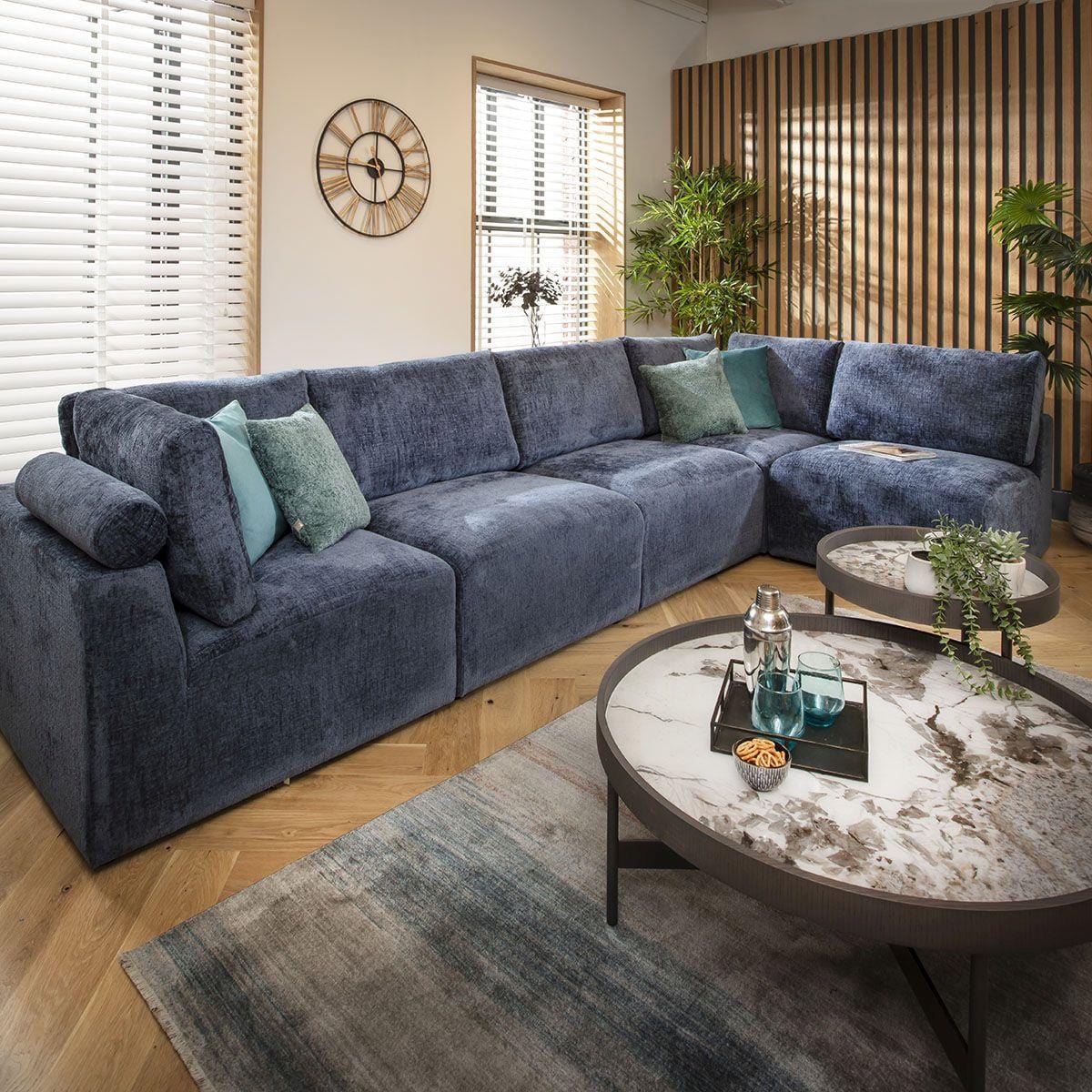 Martha 6 Seater Corner Sofa Blue Chenille 348x174cm 13L