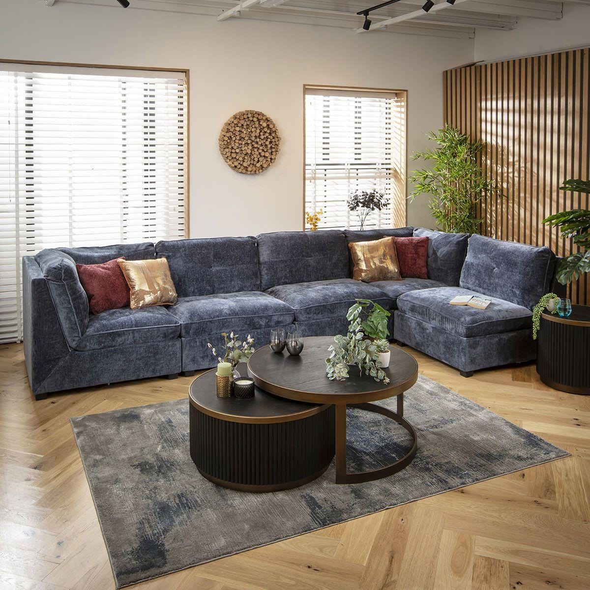 Anni 6 Seater Corner Sofa Blue Chenille 366x183cm 13L