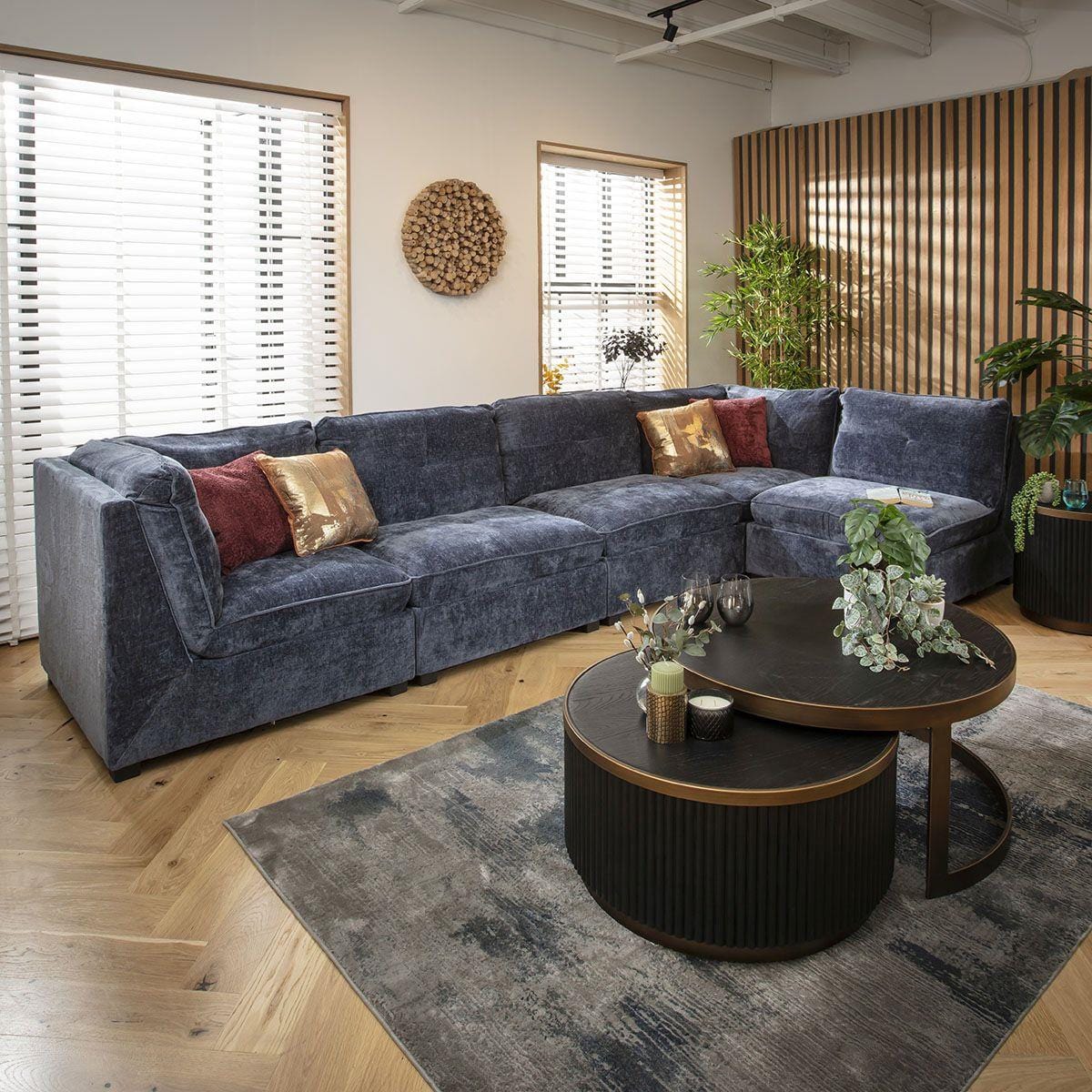 Anni 6 Seater Corner Sofa Blue Chenille 366x183cm 13L