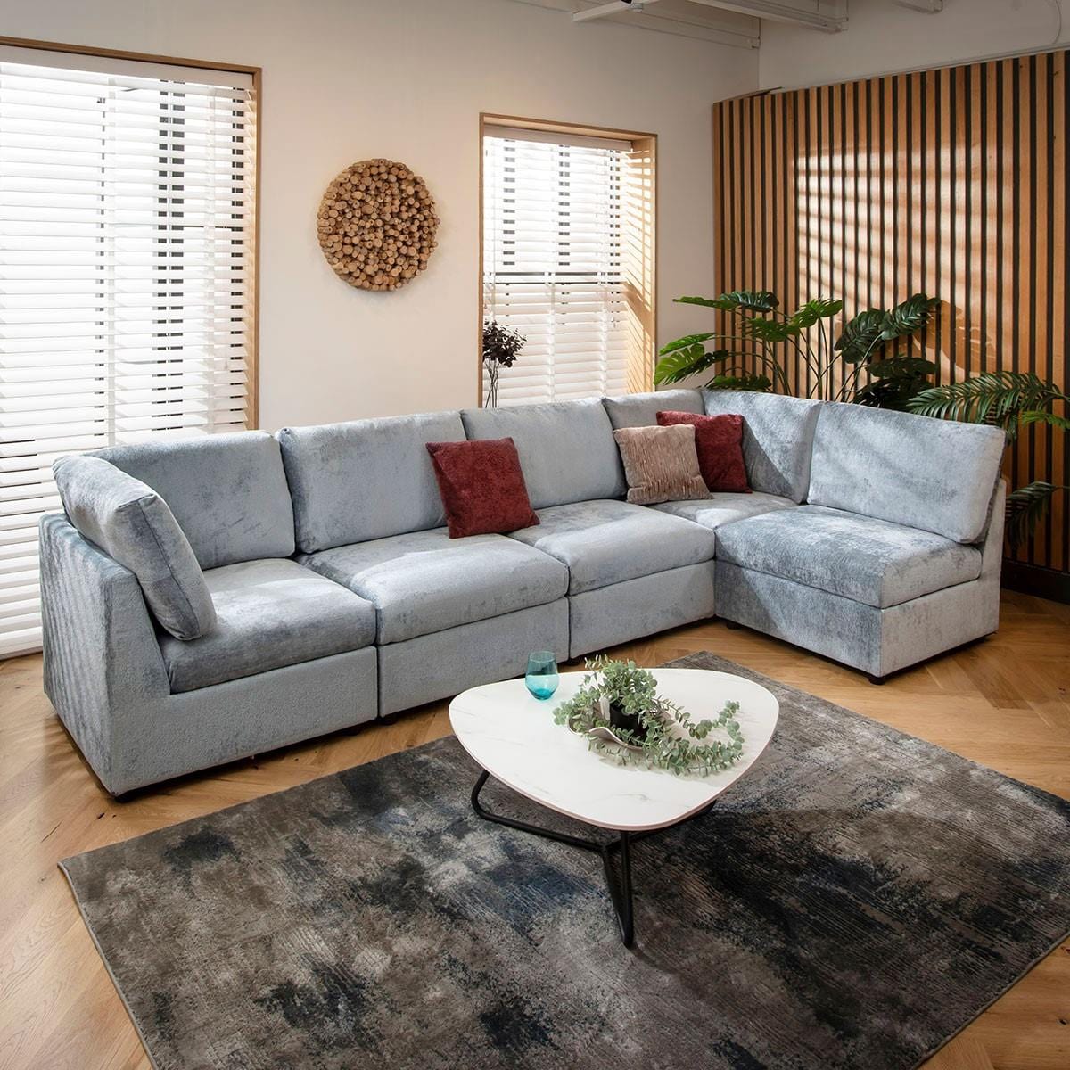 Sully 6 Seater Corner Sofa Blue Chenille 320x160cm 13L