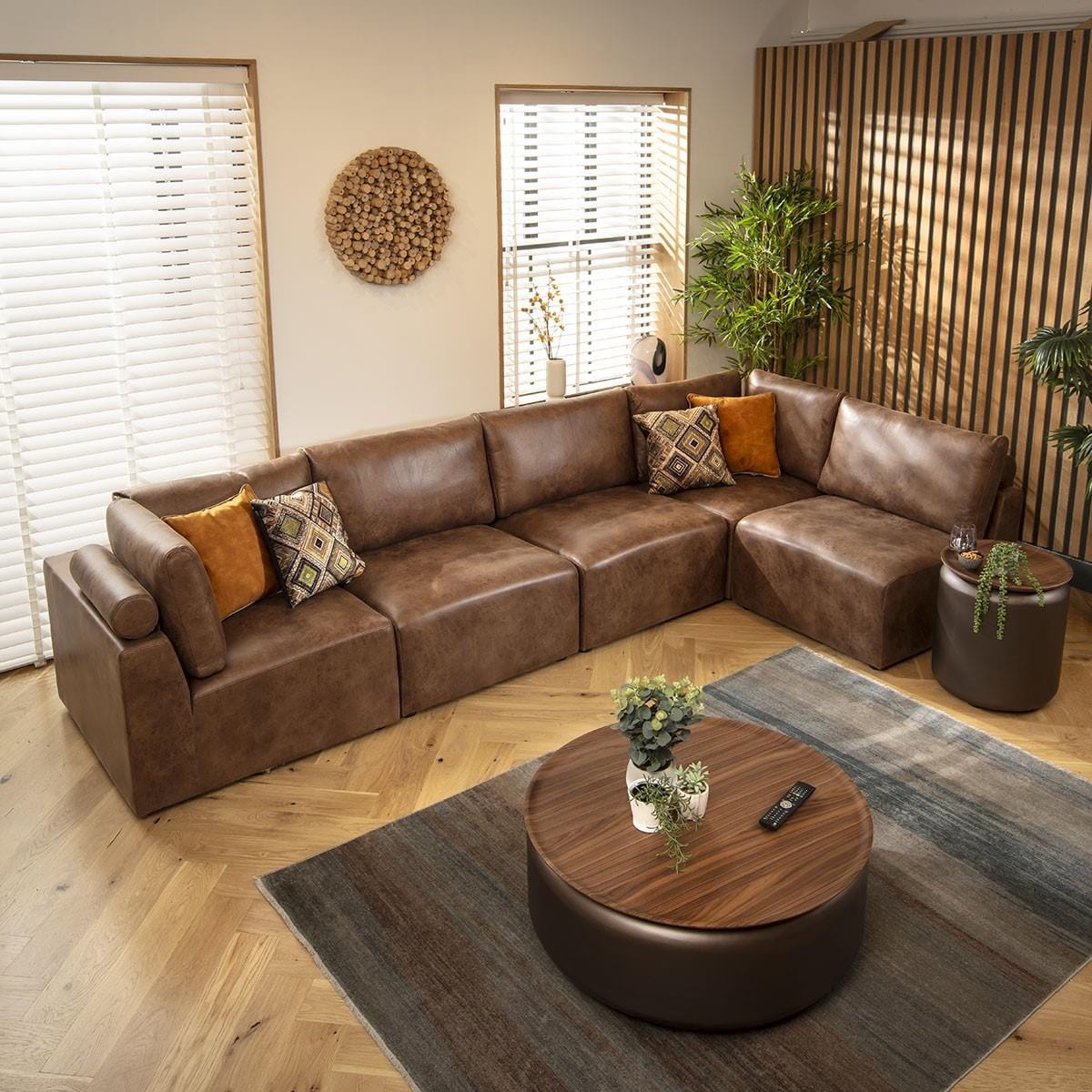 Martha 6 Seater Corner Sofa Antique Brown 348x174cm 13L