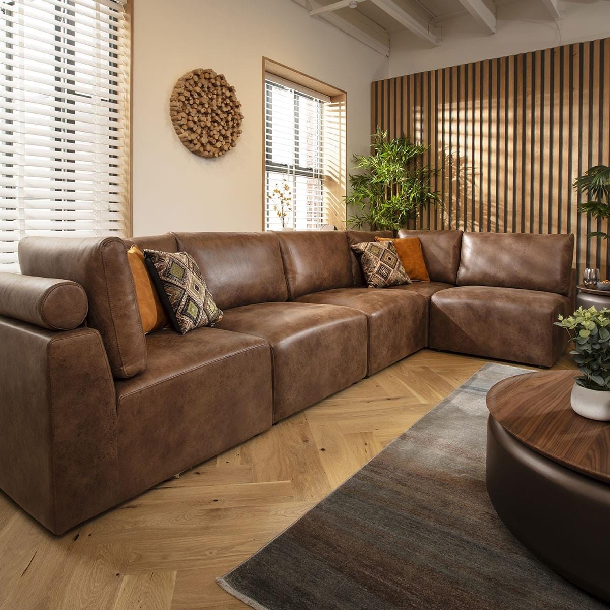 Martha 6 Seater Corner Sofa Antique Brown 348x174cm 13L