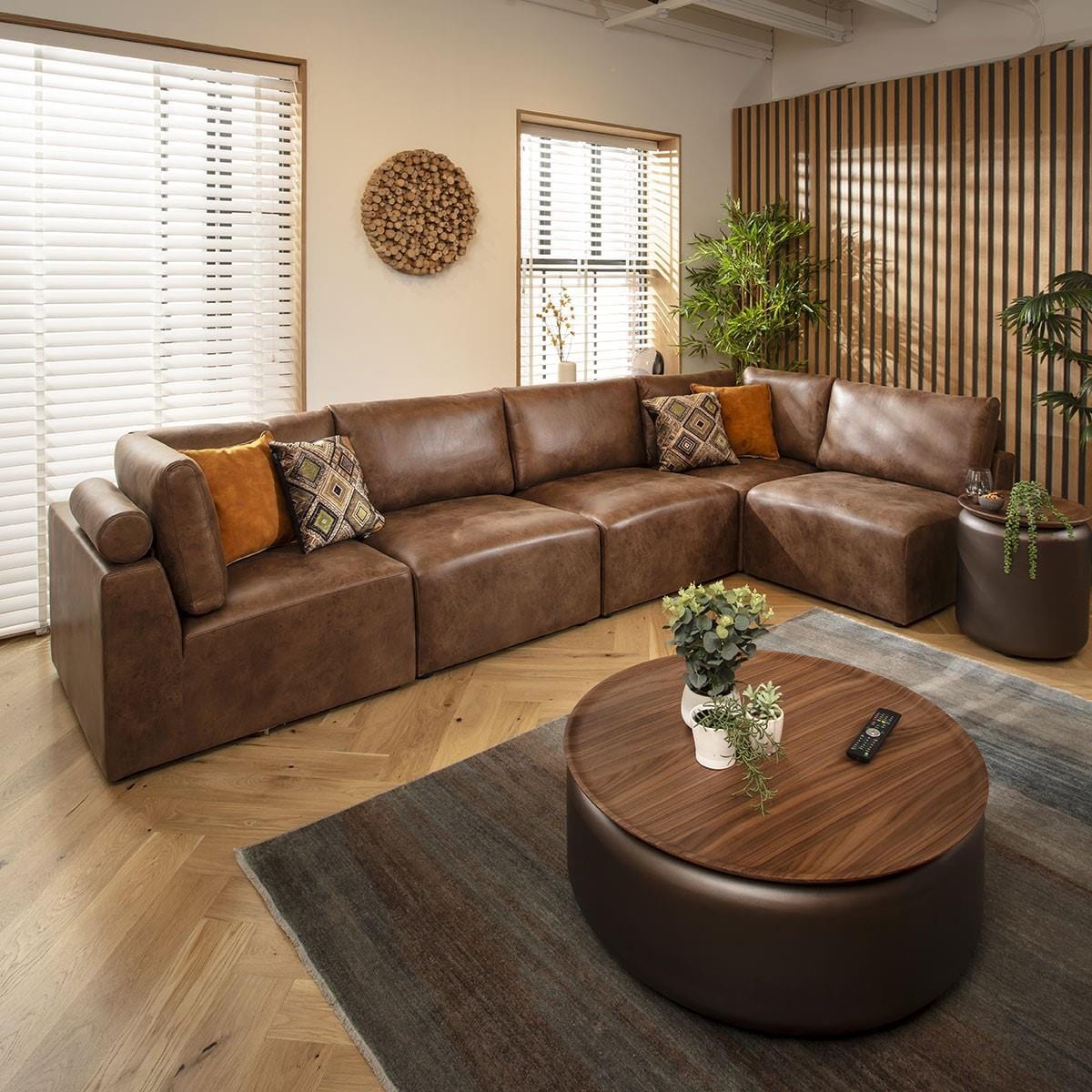 Martha 6 Seater Corner Sofa Antique Brown 348x174cm 13L