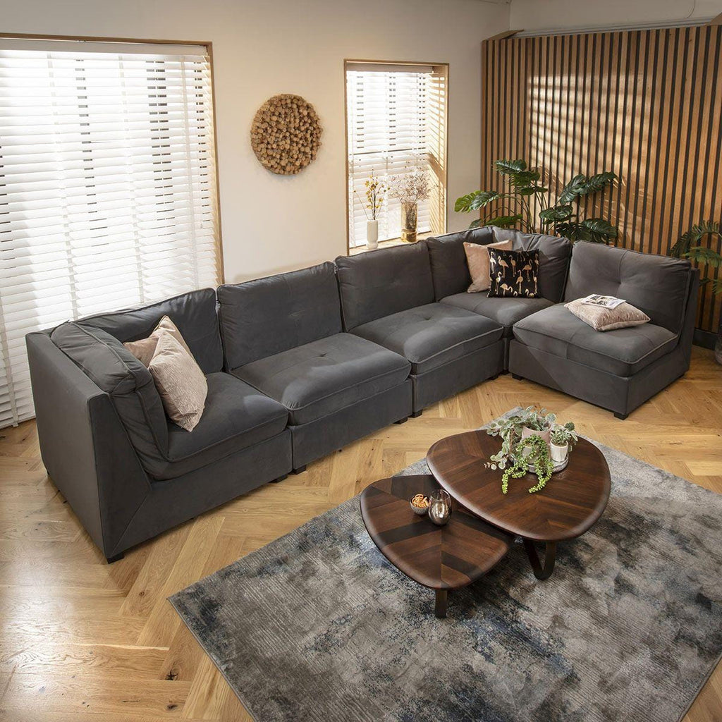 Anni 6 Seater Corner Sofa Grey Velvet 366x183cm 13L