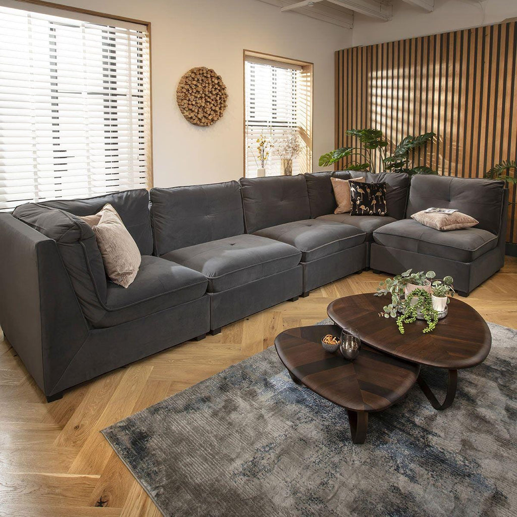 Anni 6 Seater Corner Sofa Grey Velvet 366x183cm 13L