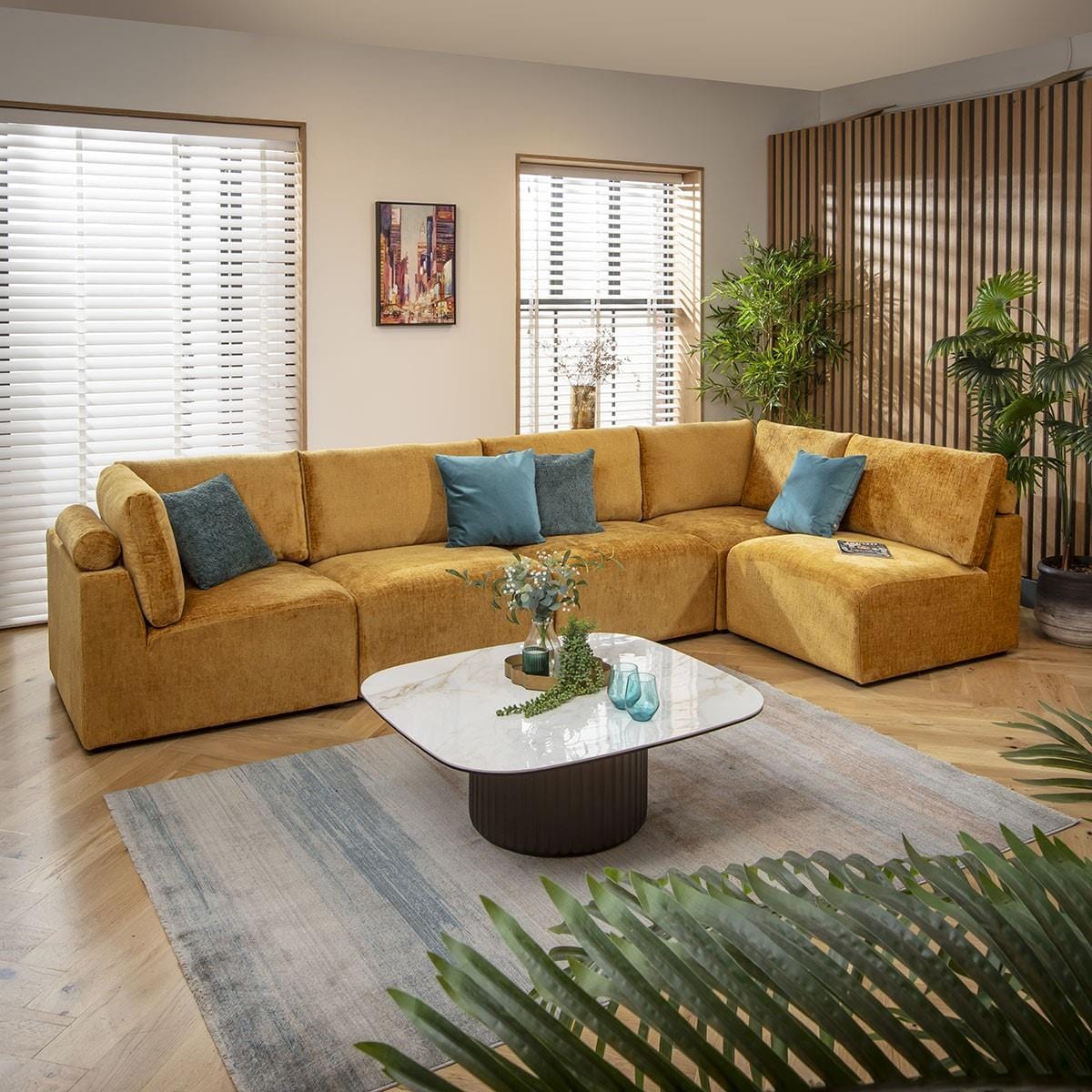 Martha 6 Seater Corner Sofa Mustard Chenille 348x174cm 13L