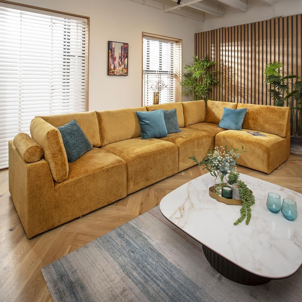 Martha 6 Seater Corner Sofa Mustard Chenille 348x174cm 13L