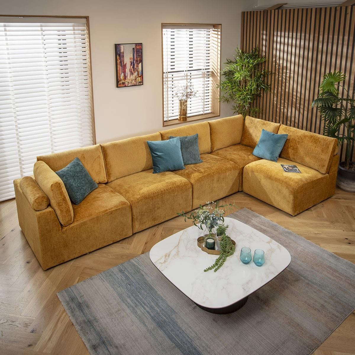 Martha 6 Seater Corner Sofa Mustard Chenille 348x174cm 13L