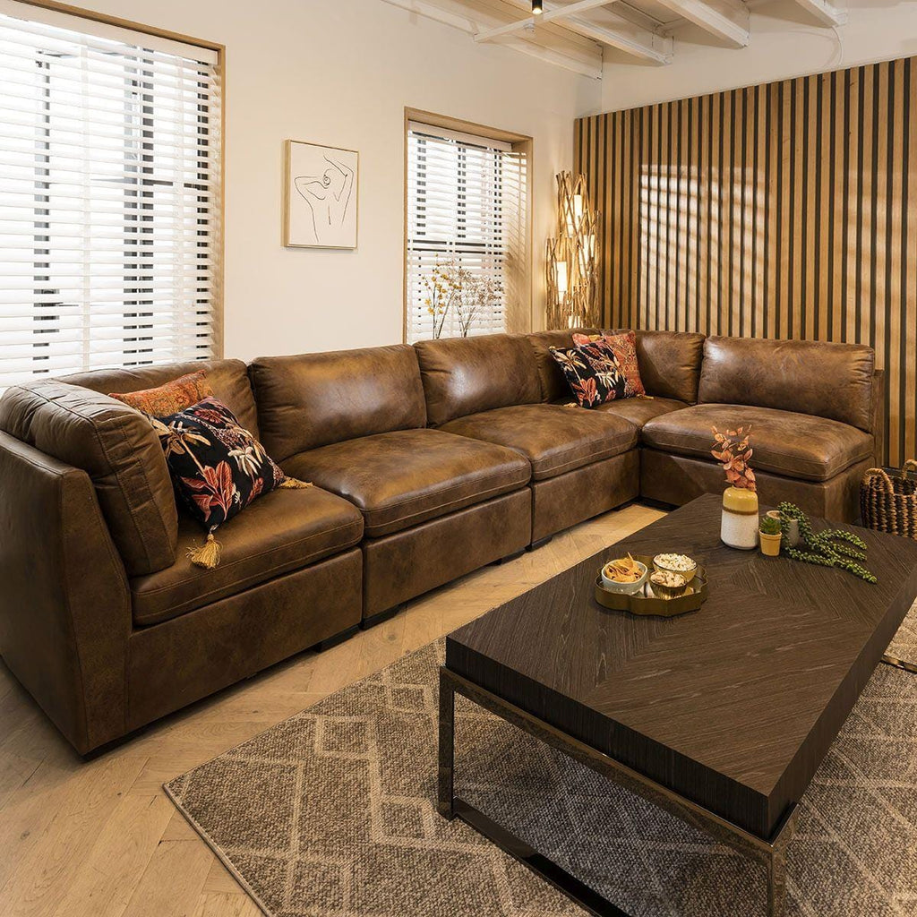 Mikey 6 Seater Corner Sofa Brown 380x190cm 13L